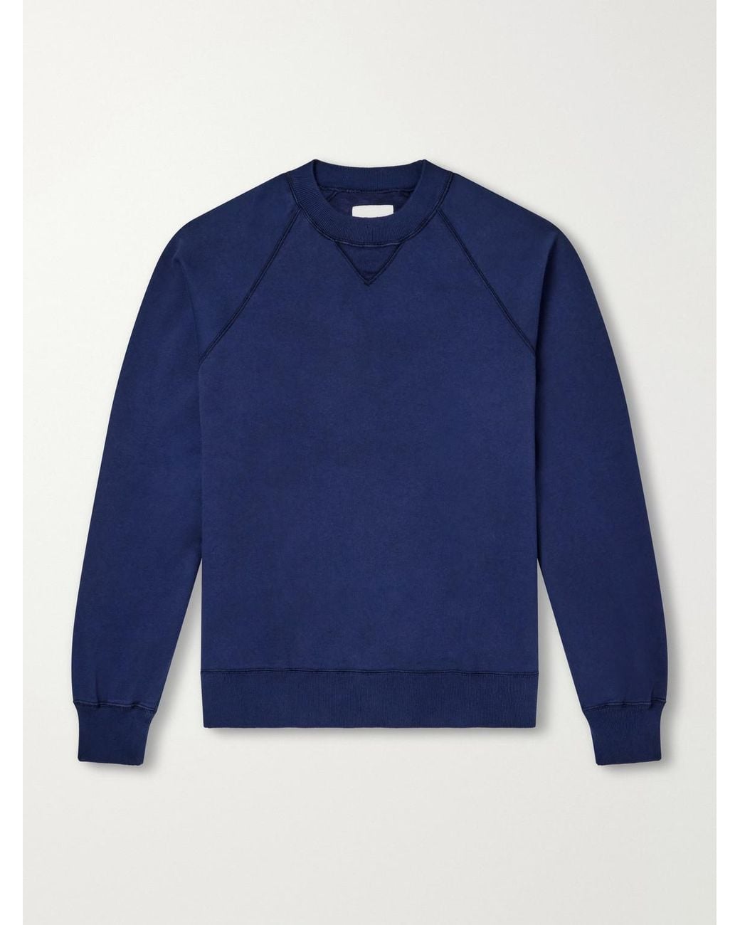 Drake's Blue Garment-Washed Cotton-Jersey Sweatshirt for men