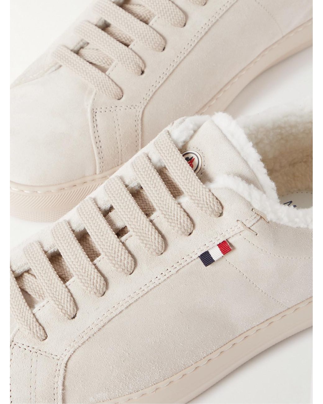 Moncler Natural New Monaco Shearling-Lined Suede Sneakers for men