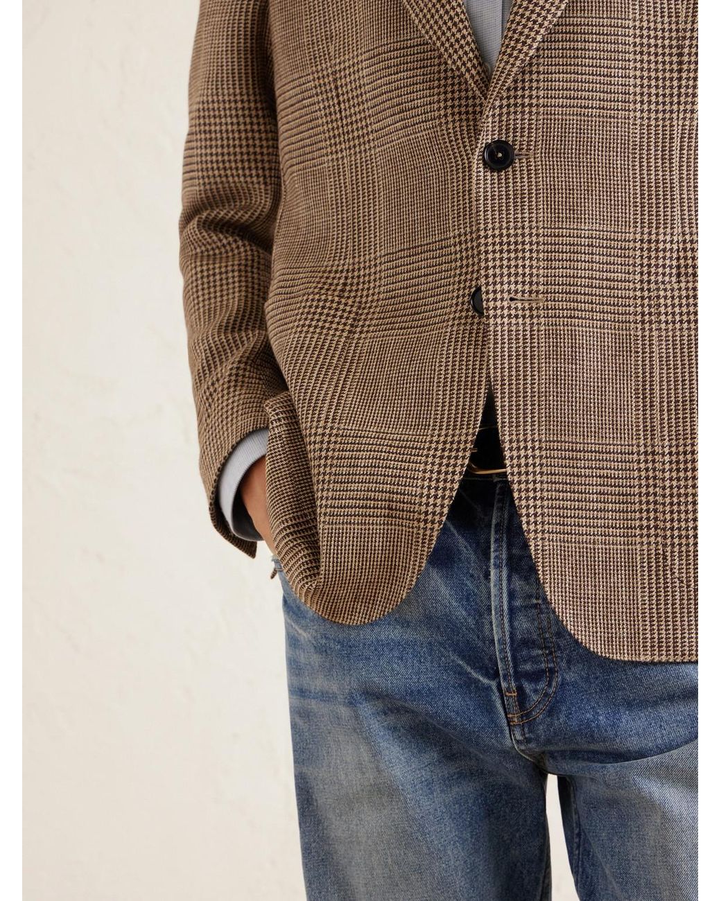 Zegna Brown Houndstooth Linen, Silk And Wool-Blend Blazer for men