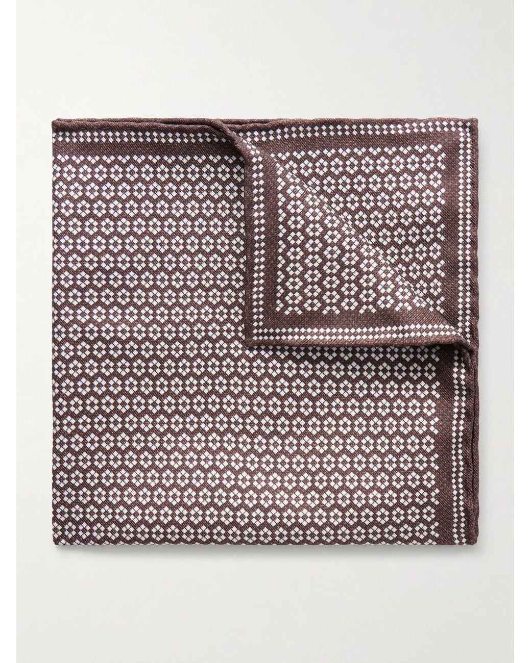 Brunello Cucinelli Brown Printed Silk Pocket Square for men
