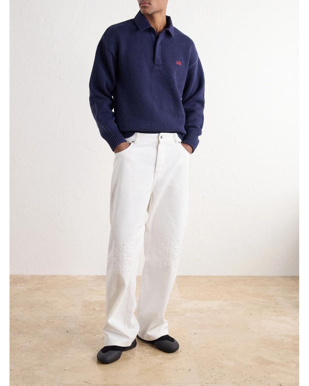 Loewe Blue Logo-Embroidered Cotton Twill-Trimmed Wool-Blend Polo Sweater for men