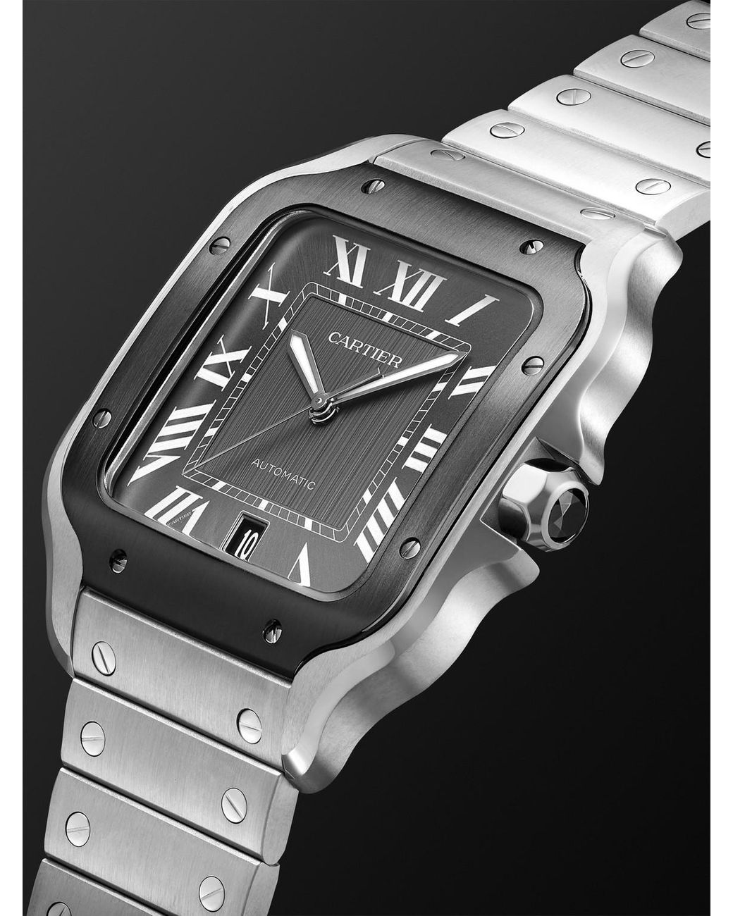 Cartier Black Santos De Automatic Interchangeable Steel Watch for men