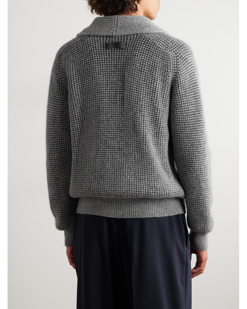 Zegna Gray Shawl-Collar Waffle-Knit Cashmere And Mohair-Blend Cardigan for men