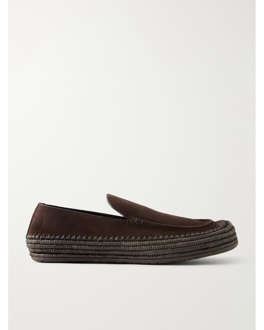 Loewe White Paula's Ibiza Rio Raffia-Trimmed Suede Loafers for men