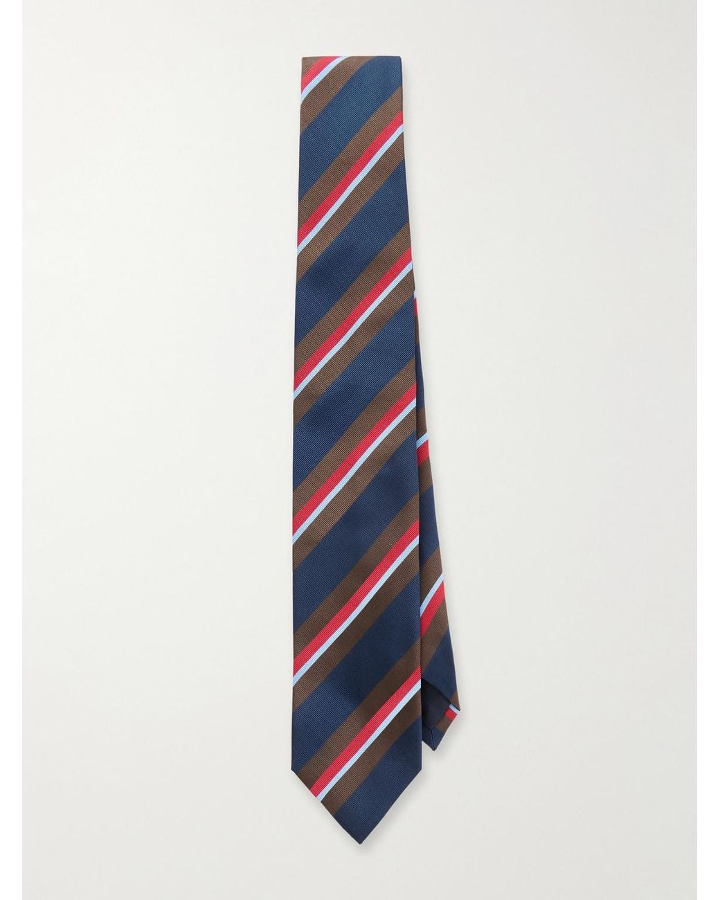 Drake's White 7Cm Striped Silk And Cotton-Blend Tie for men