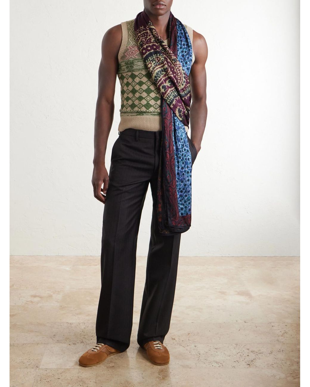 Dries Van Noten Blue Flora Satin Scarf for men