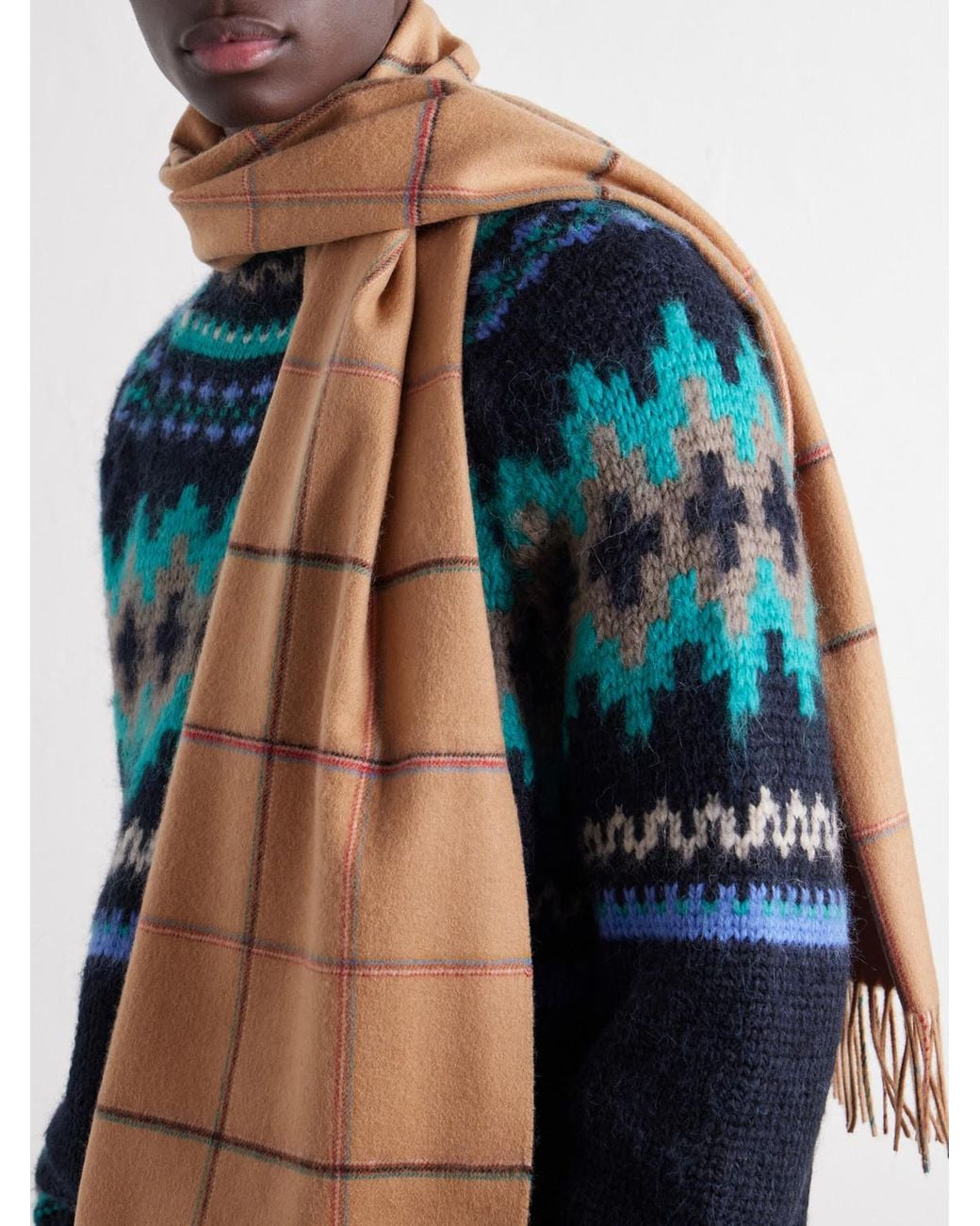 Paul Smith Natural Checked Wool And Cashmere-Blend Scarf for men