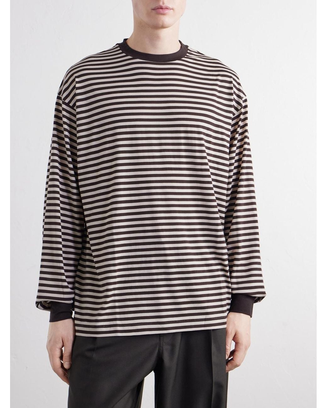 Kaptain Sunshine Brown Striped Wool-Jersey T-Shirt for men