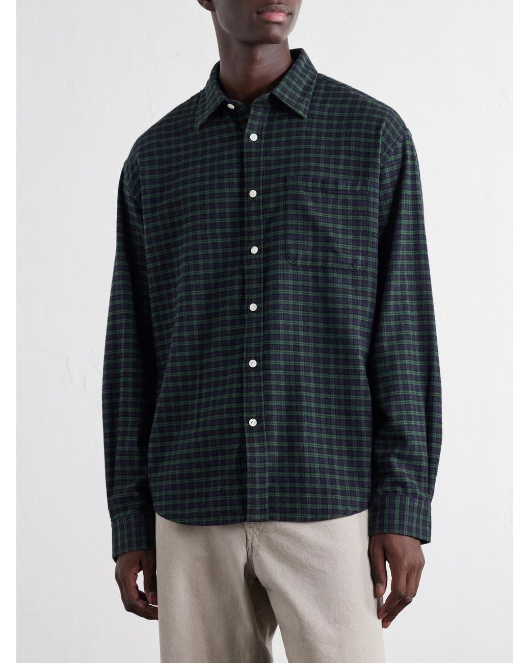 NN07 Blue Deon 5465 Checked Organic Cotton-Flannel Shirt for men