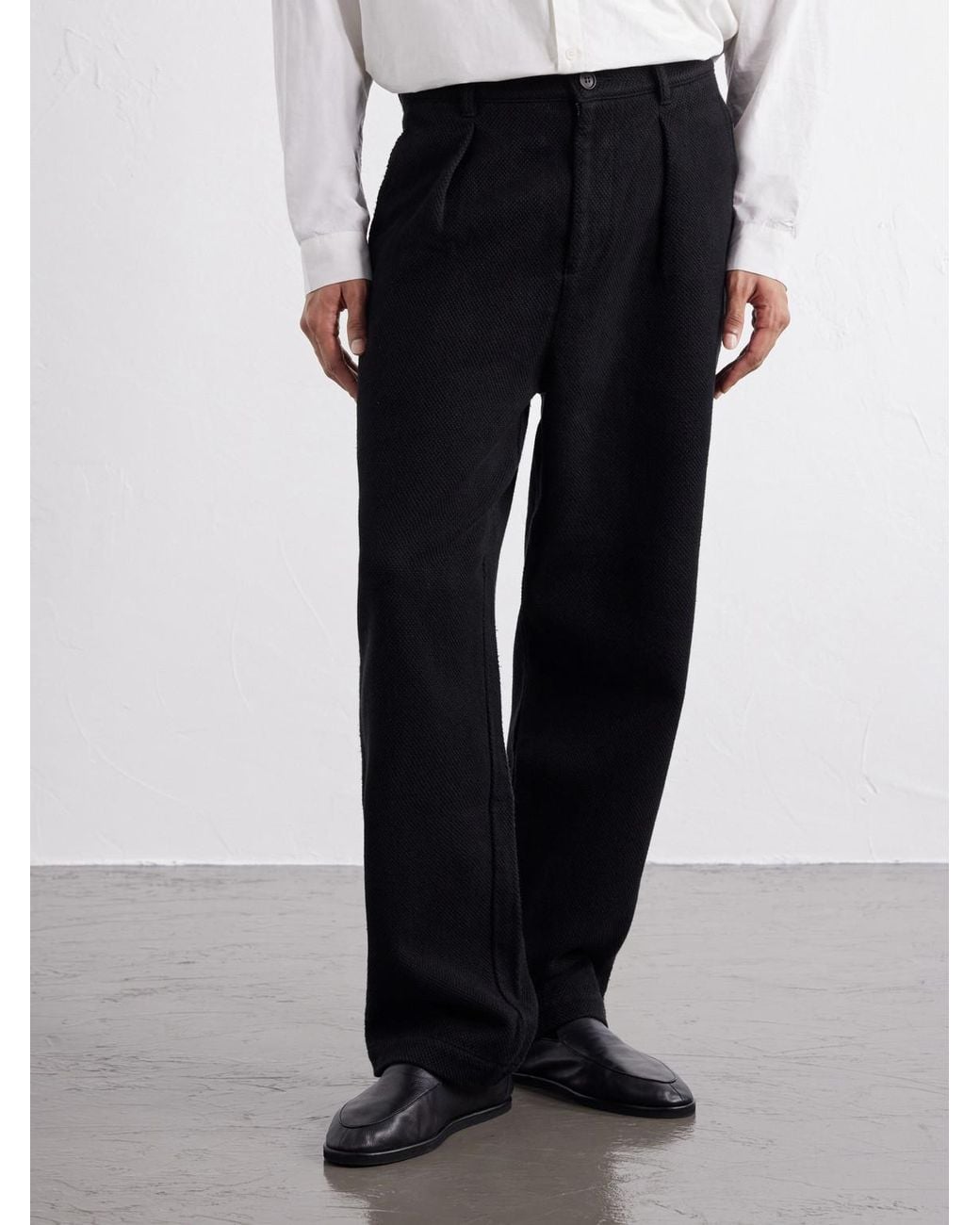 Blue Blue Japan Black Wide-Leg Pleated Cotton-Sashiko Trousers for men