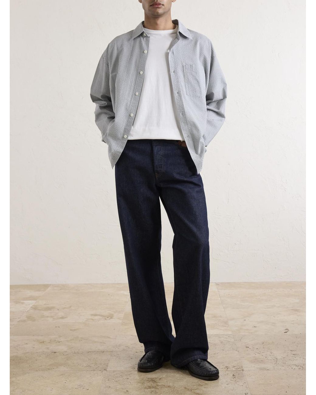 mfpen Gray Executive Checked Cotton-seersucker Shirt for men