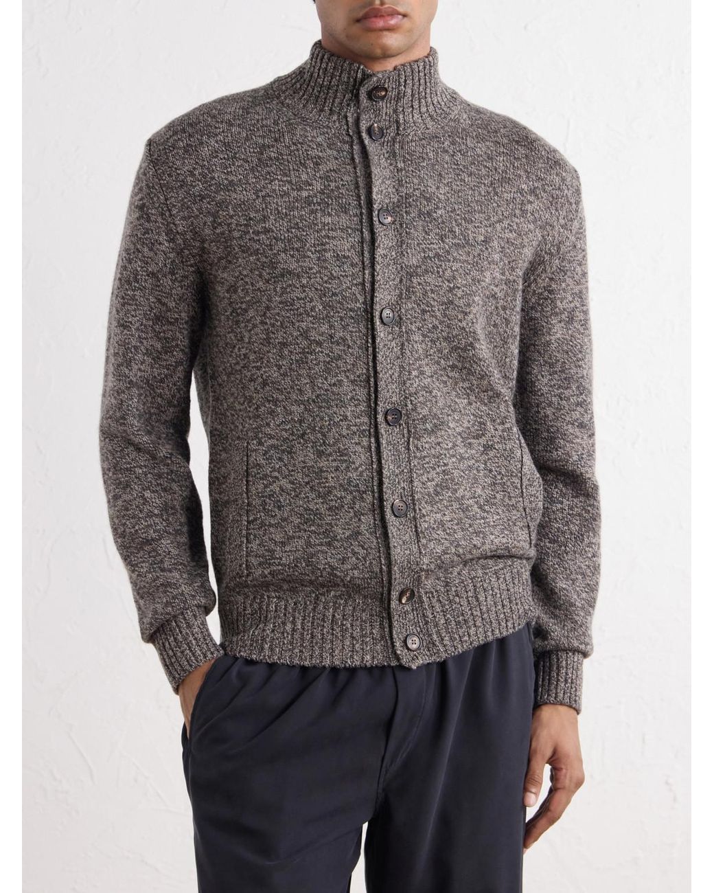 Slowear Gray Zanone Turtleneck Virgin Wool Cardigan for men