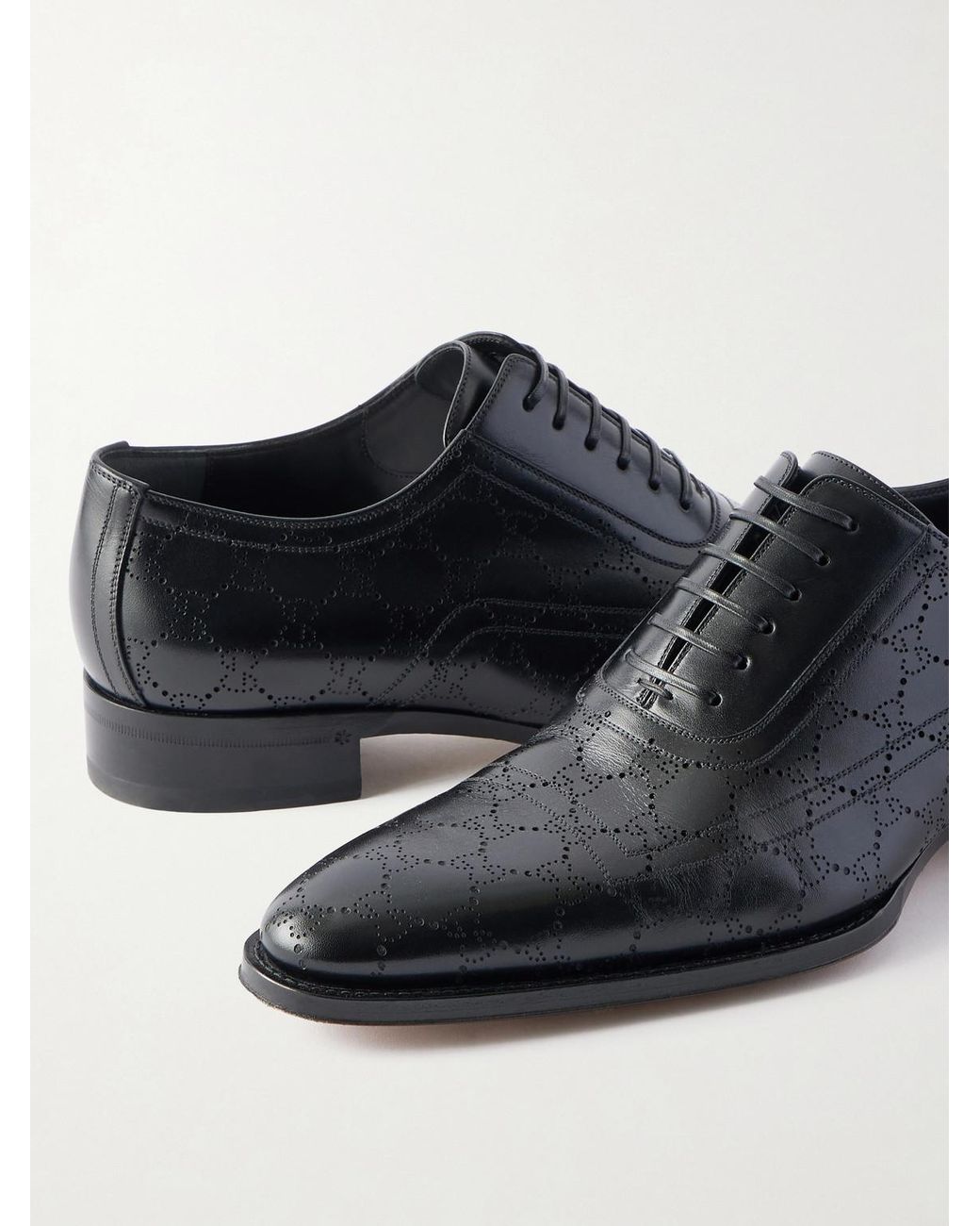 Gucci Black Laser-Cut Leather Oxford Shoes for men