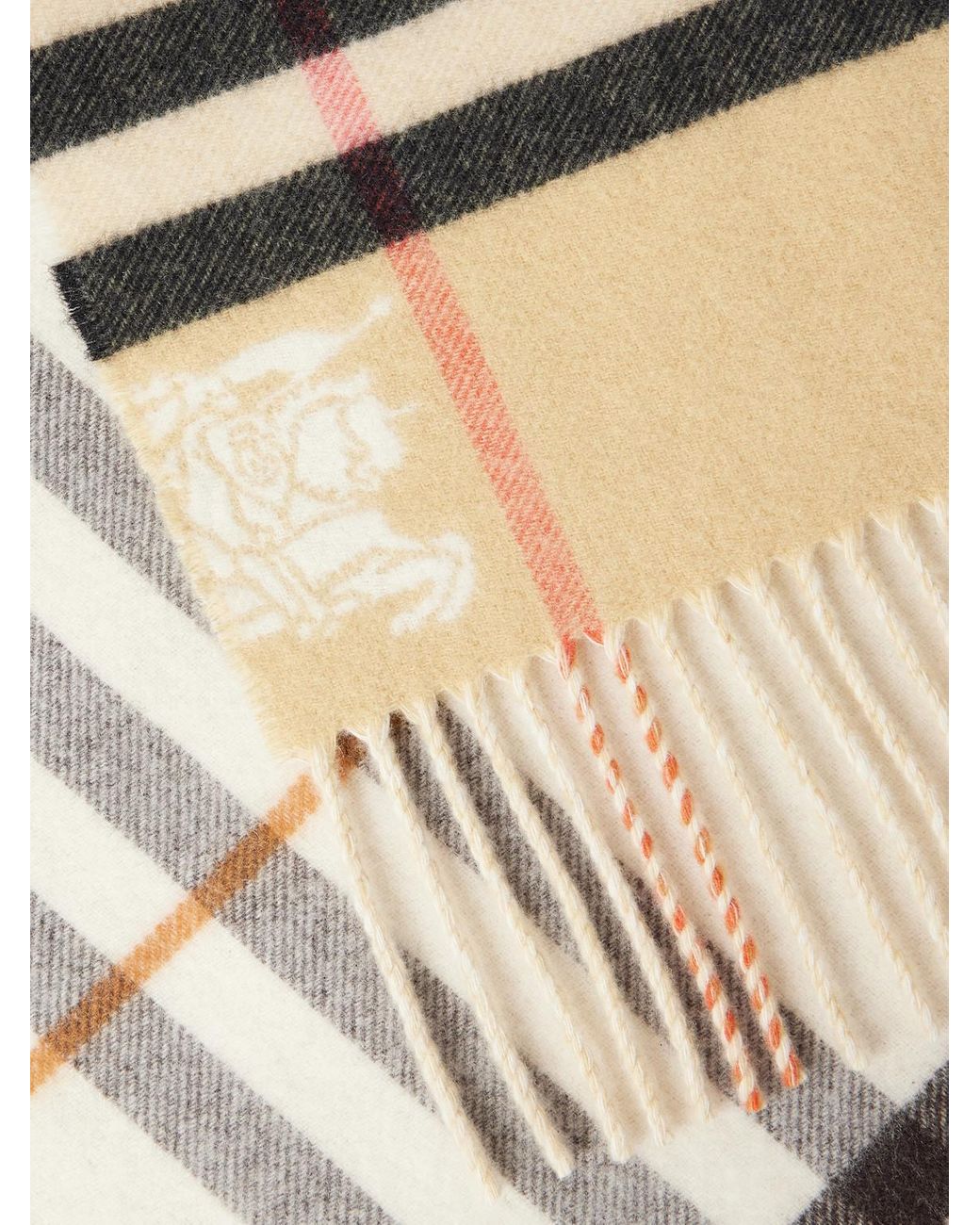 Burberry Natural Fringed Checked Cashmere Scarf for men