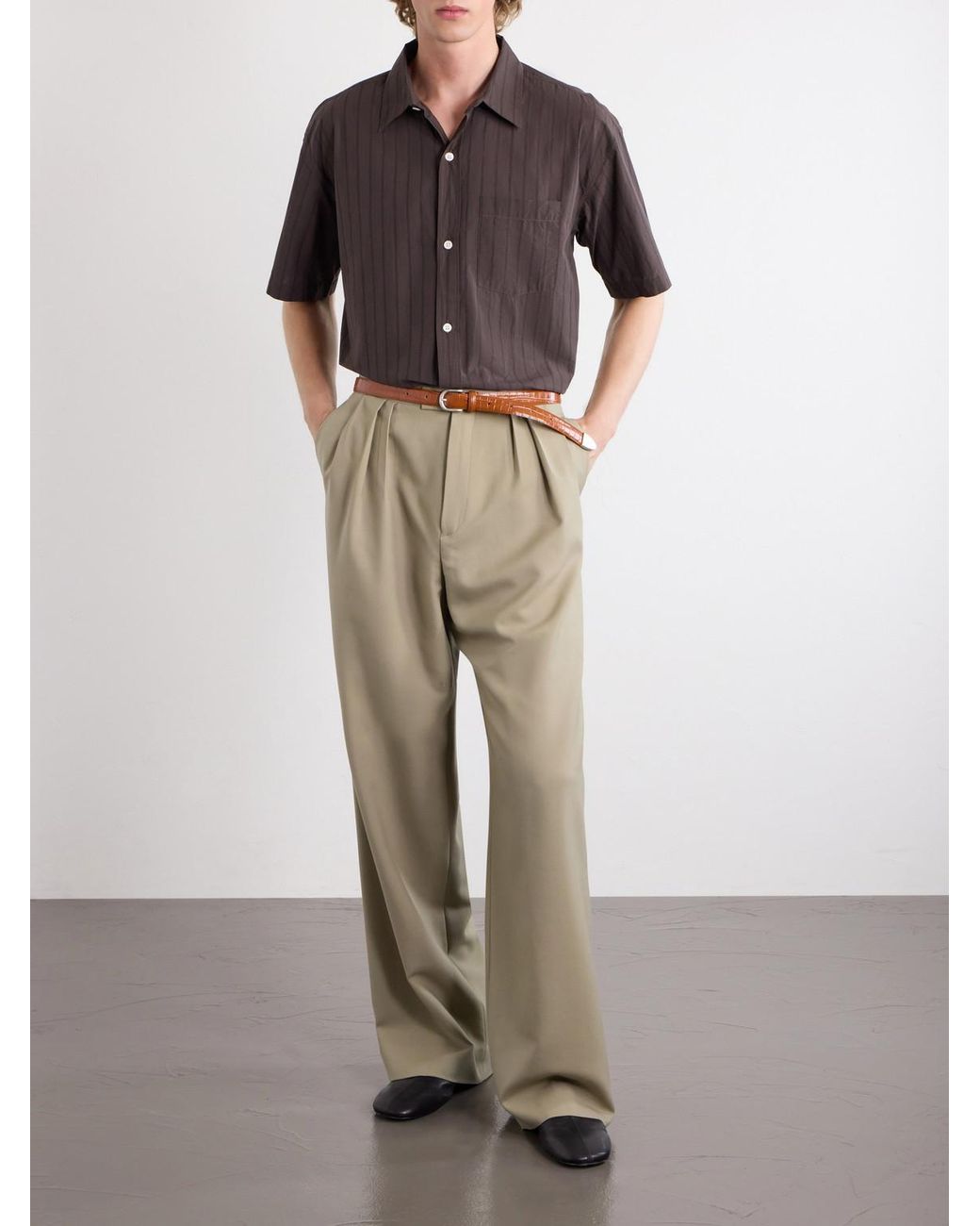 mfpen Brown New Input Striped Cotton-Poplin Shirt for men