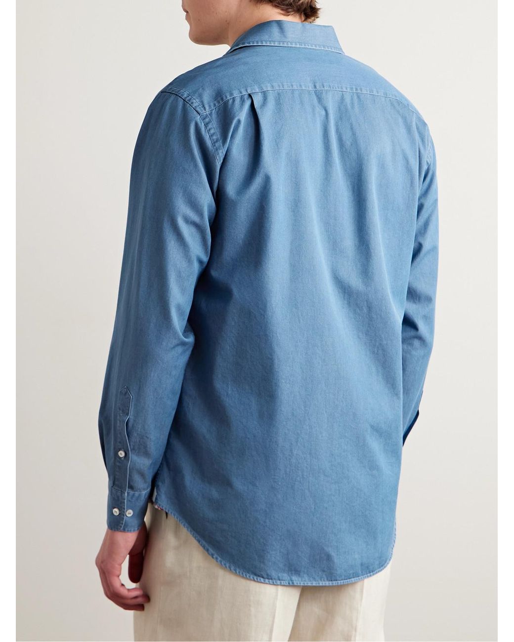 Loro Piana Blue André Cotton-Chambray Shirt for men
