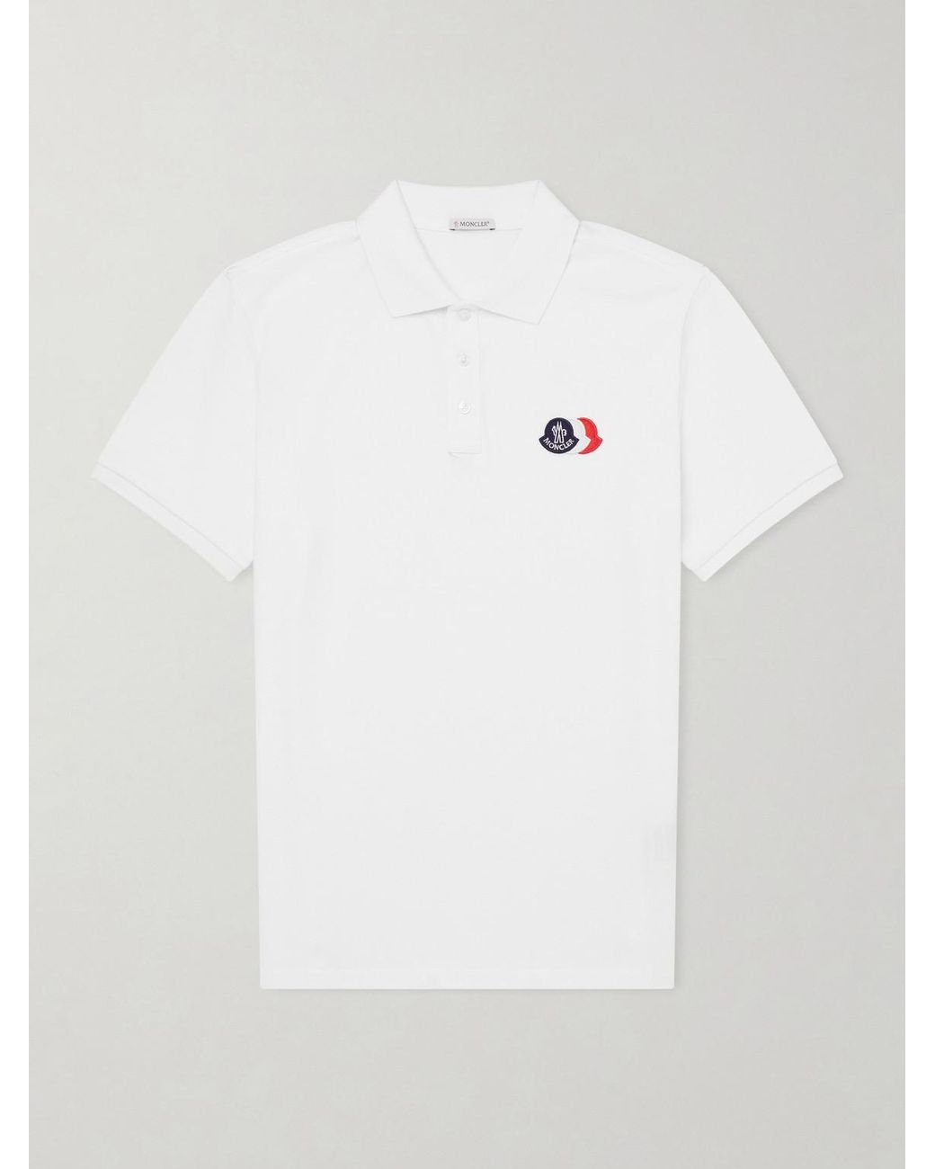 Moncler White Logo-Appliquéd Cotton-Piqué Polo Shirt for men