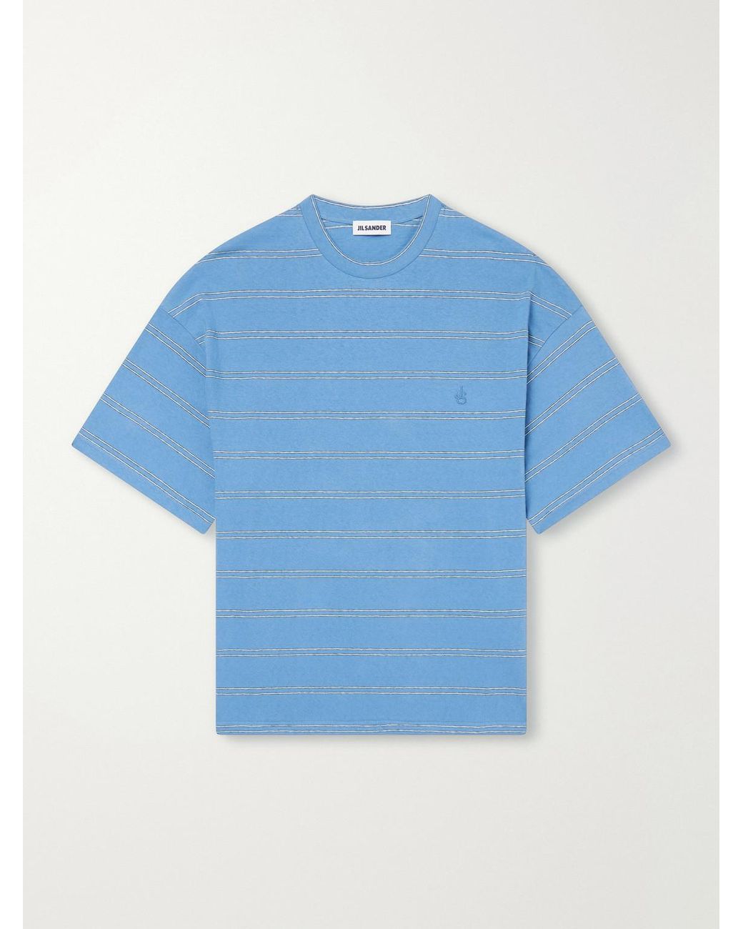 Jil Sander Blue Logo-embroidered Striped Cotton-jersey T-shirt for men