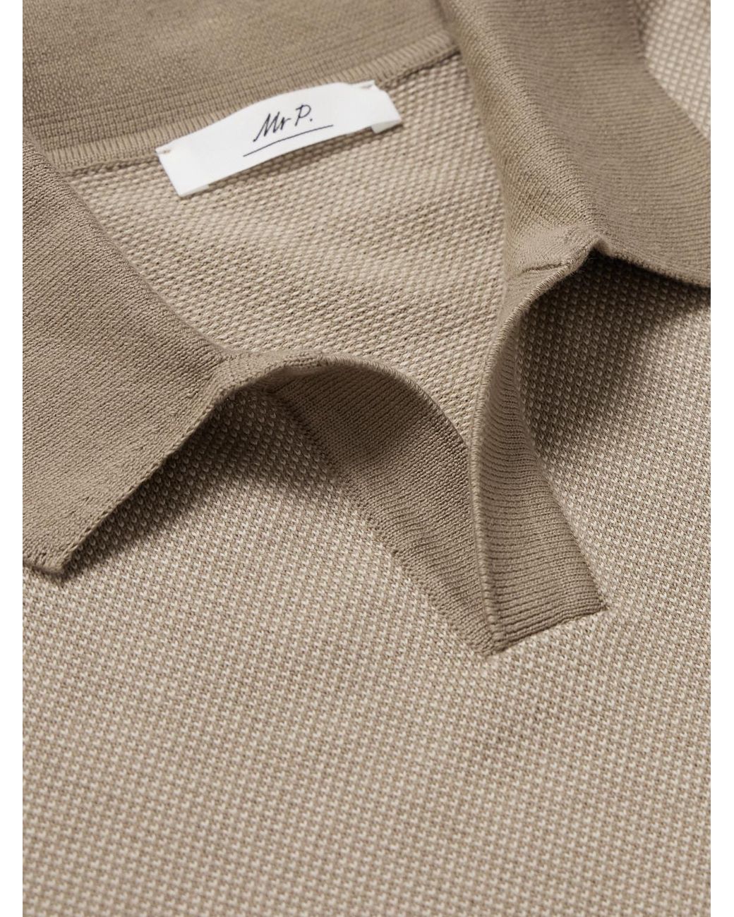 Honeycomb-Knit Organic Cotton Polo Shirt di Mr P. in Natural da Uomo
