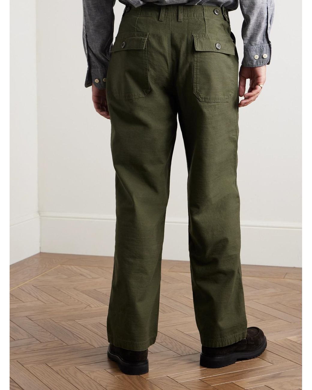FRIZMWORKS Green Straight-Leg Cotton Trousers for men