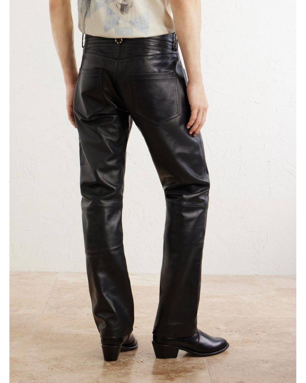 Enfants Riches Deprimes Gray Moto Fly Straight-Leg Embellished Leather Trousers for men