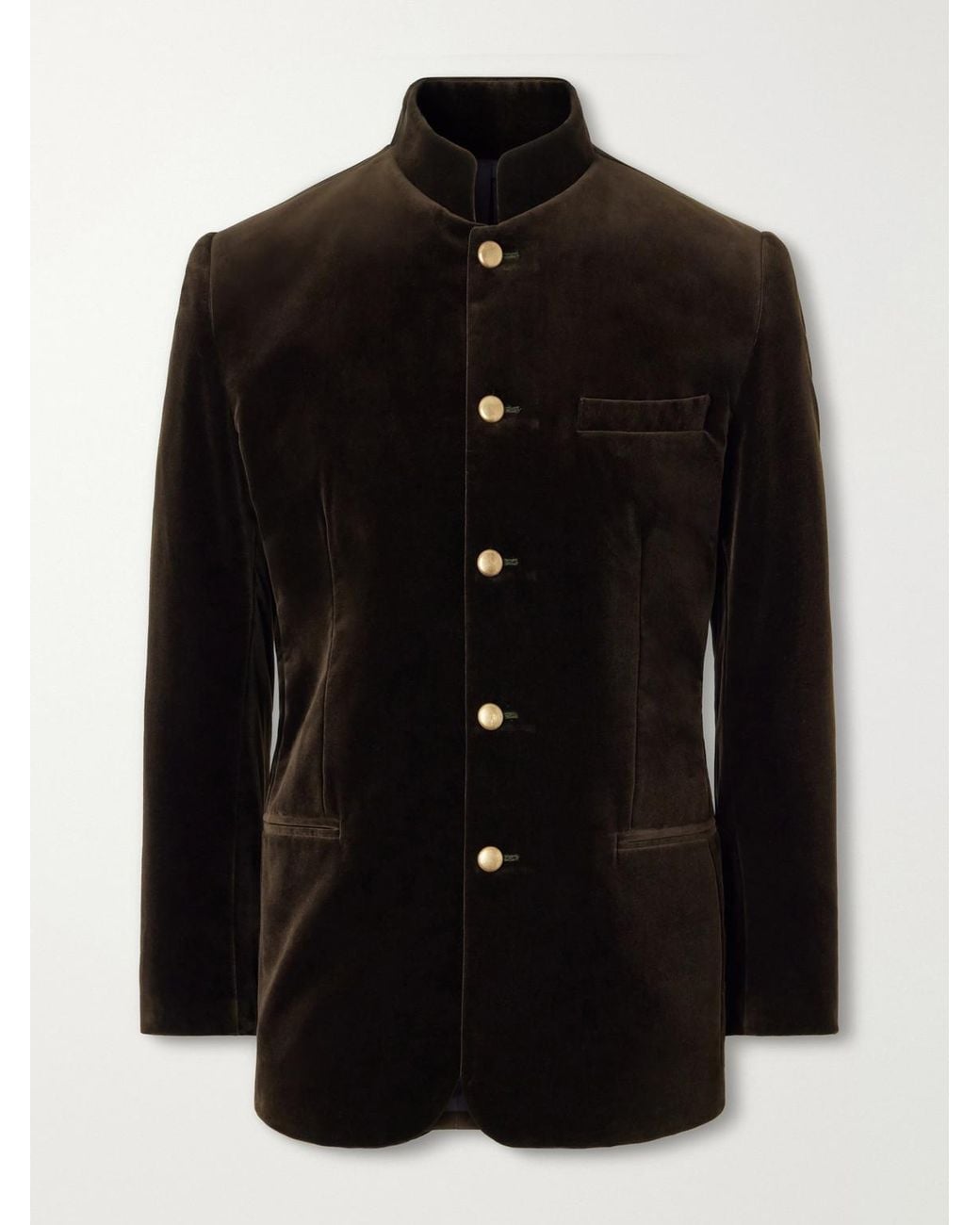 Favourbrook Black Nehru Cotton-Velvet Blazer for men