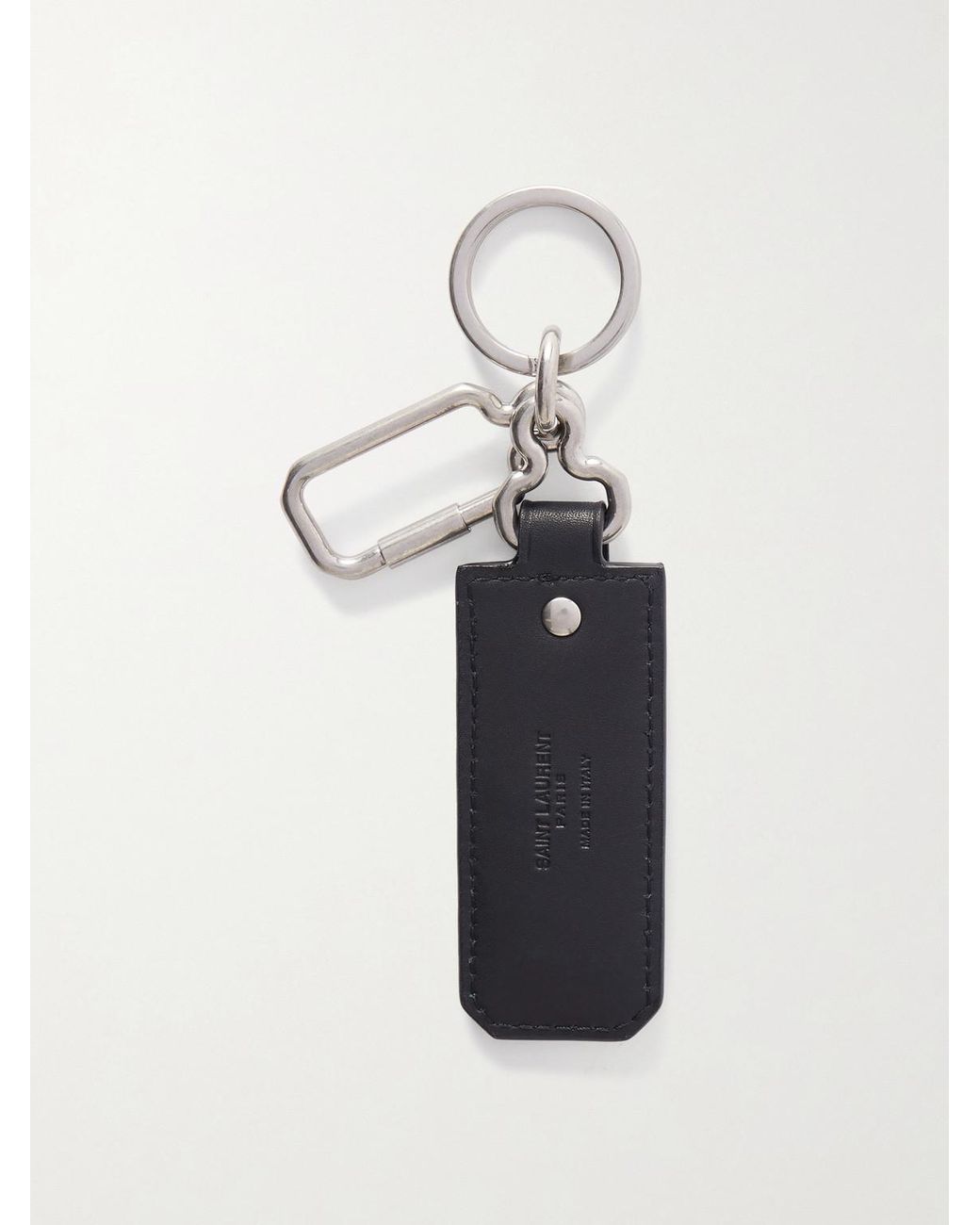 Saint Laurent White Cassandre Leather And Silver-tone Key Fob for men