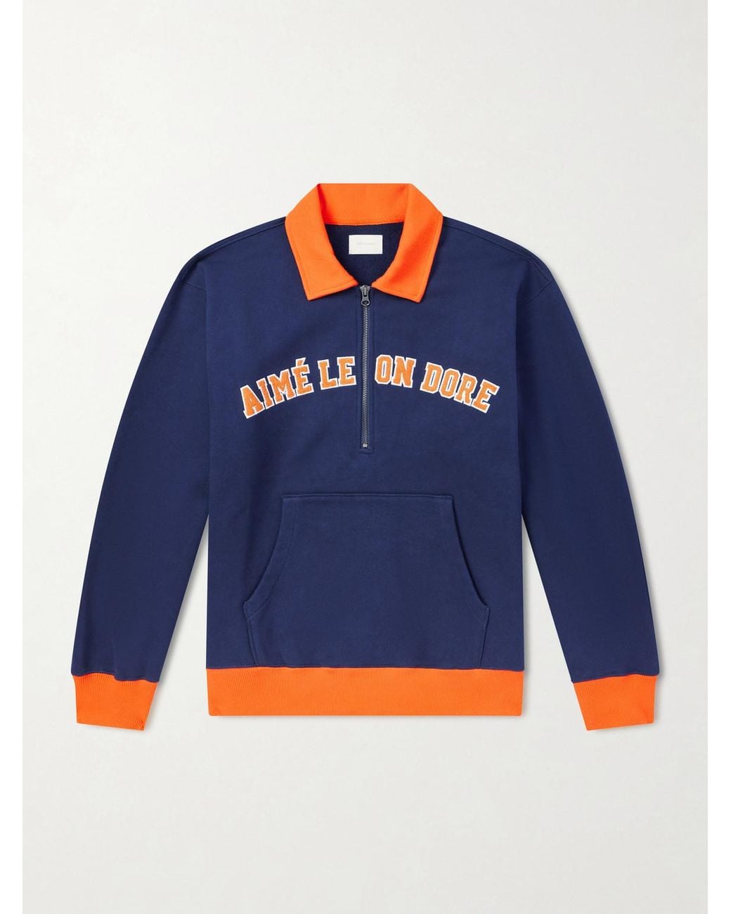 Aimé Leon Dore Blue Logo-Embroidered Cotton-Jersey Half-Zip Sweatshirt for men