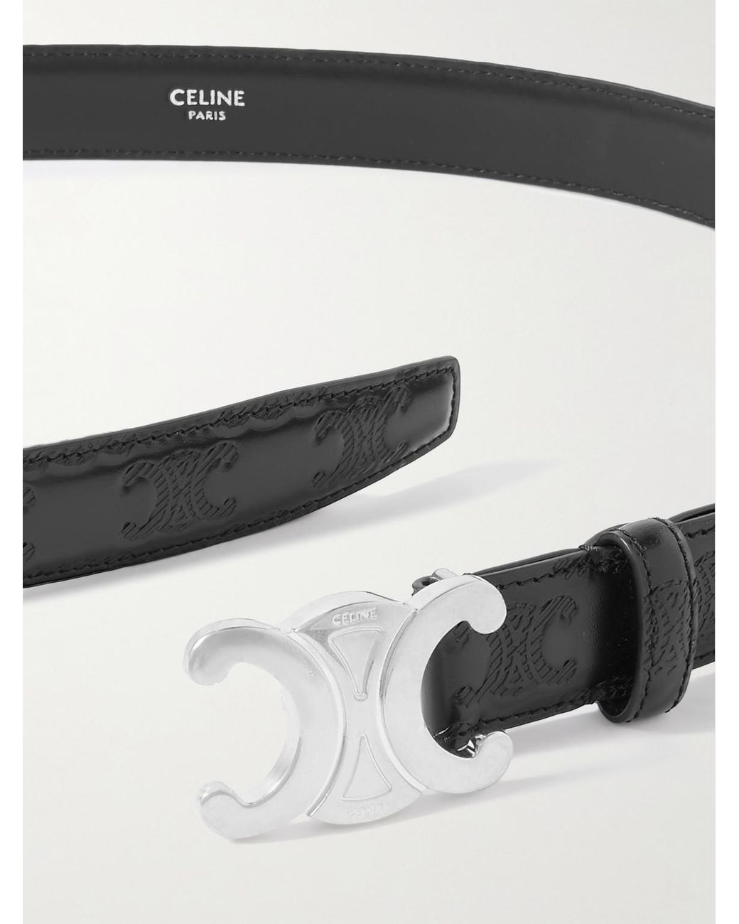 2.5Cm Triomphe Logo-Debossed Leather Belt di Céline in Black da Uomo