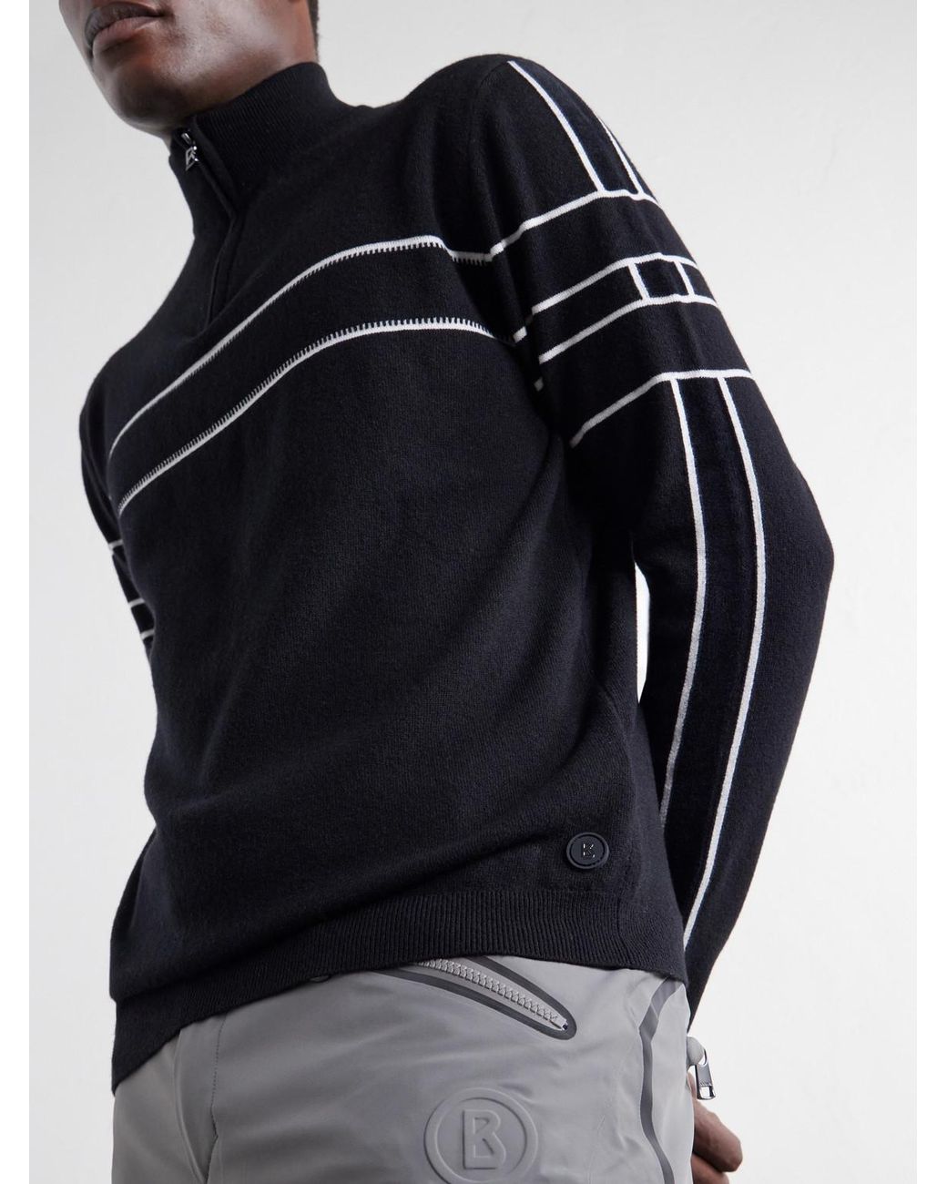 Bogner Black Kuno Striped Jacquard-Knit Wool Half-Zip Ski Midlayer for men