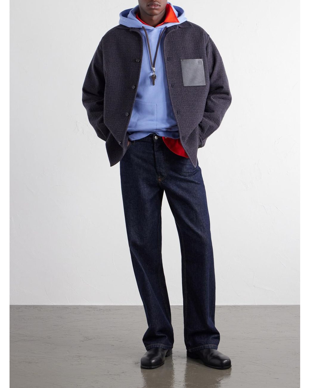 Loewe Blue Leather-Patched Wool And Silk-Blend Overshirt for men