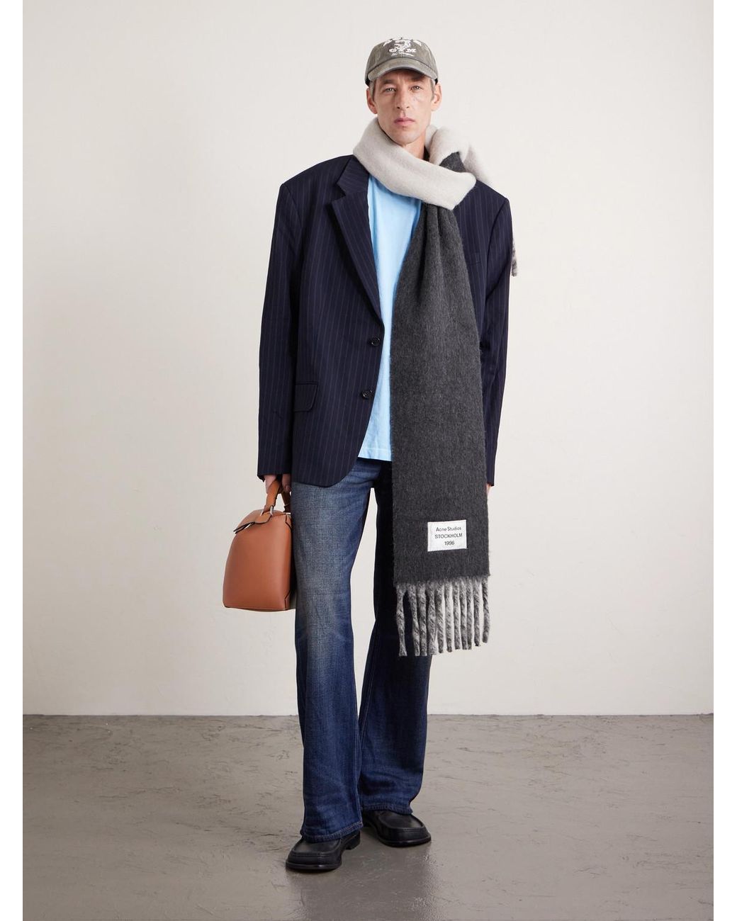 Acne Gray Volly Heavy Fringed Alpaca-Blend Scarf for men