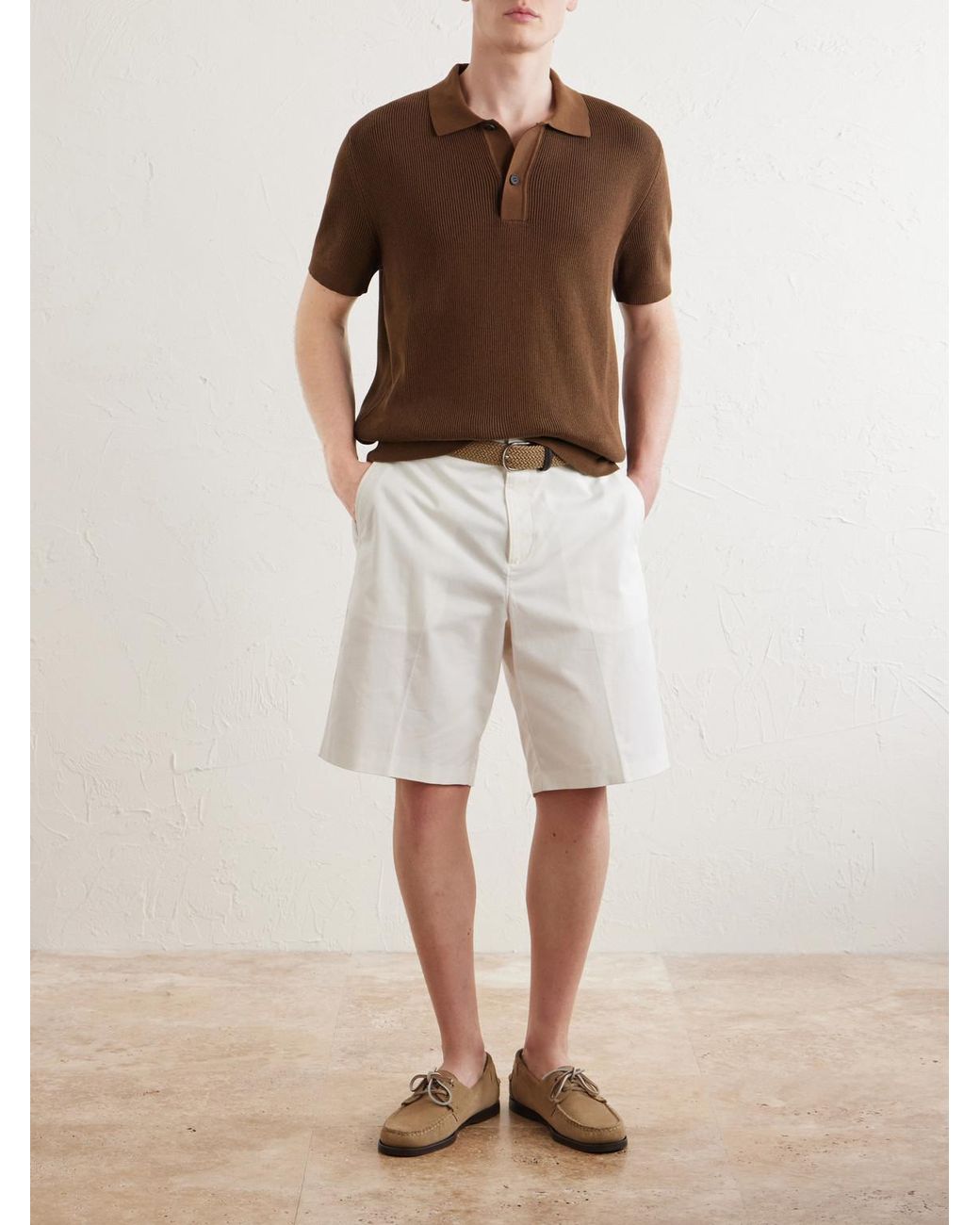 Sunspel Brown Ribbed Cotton Polo-Shirt for men