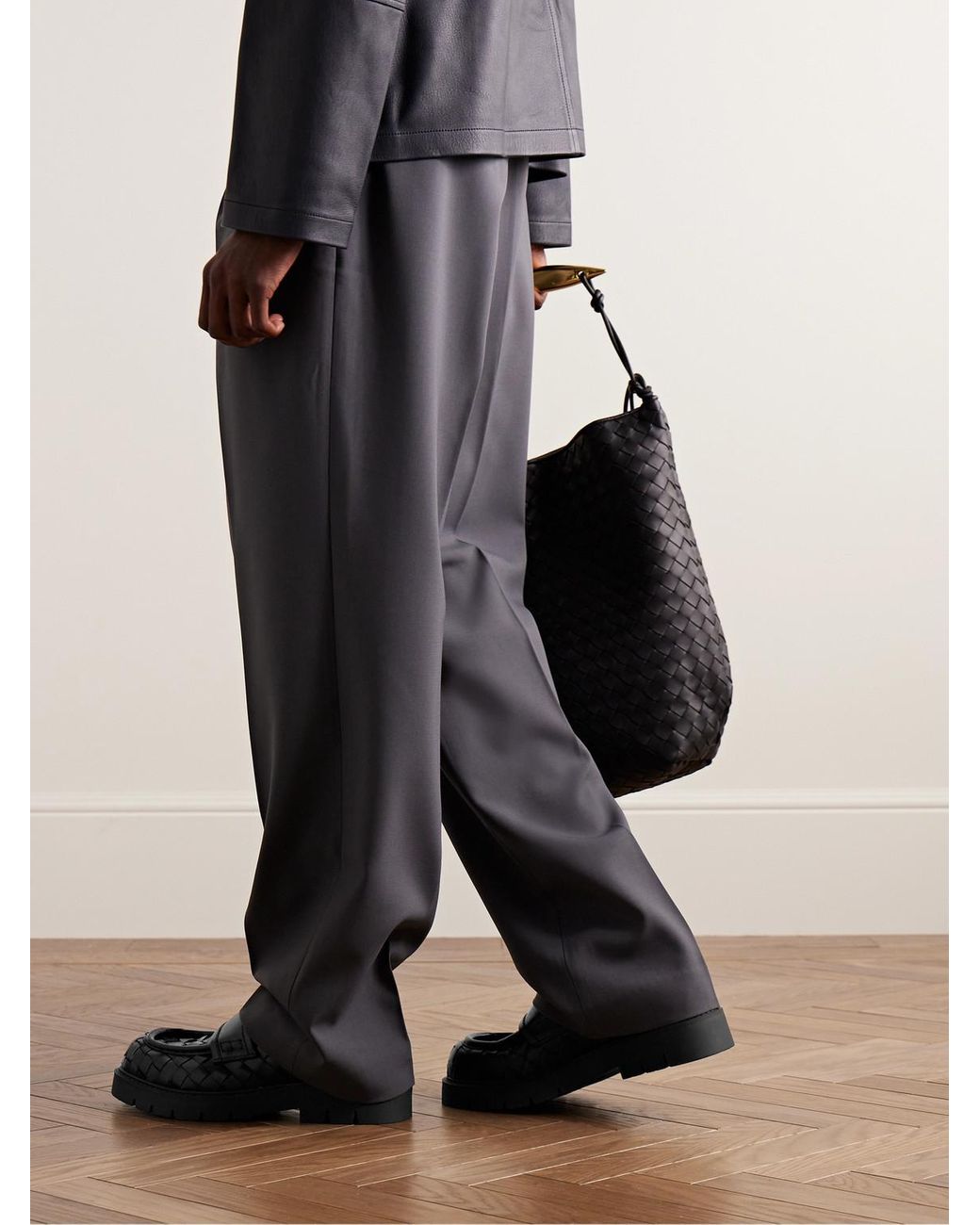Bottega Veneta Black Haddock Intrecciato Leather Loafers for men