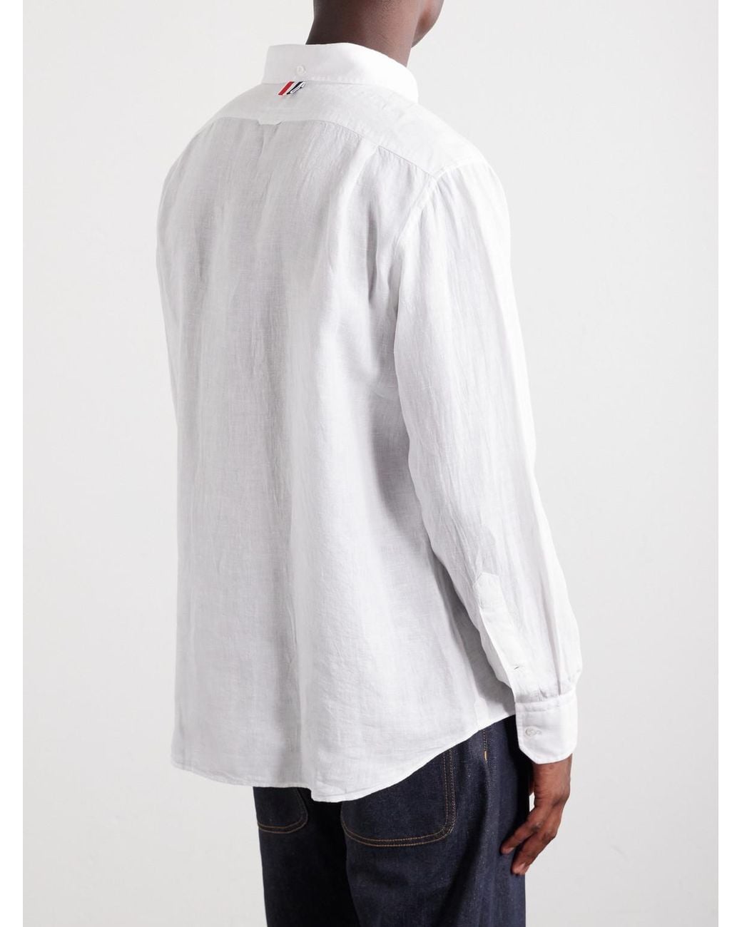 Thom Browne White Logo-Appliquéd 4-Bar Linen Shirt for men