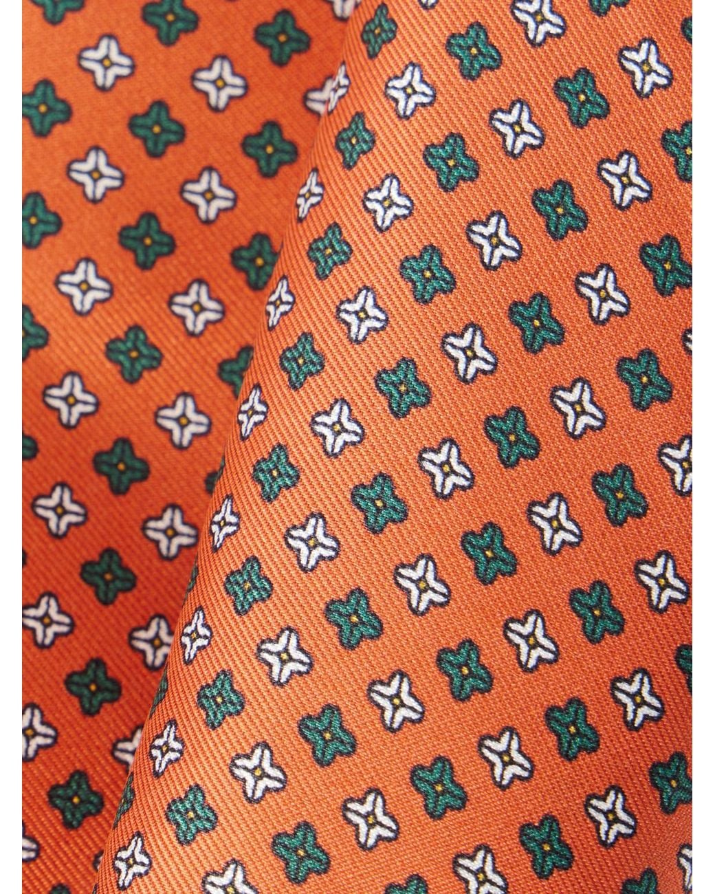 De Petrillo Orange Printed Silk-Twill Pocket Square for men