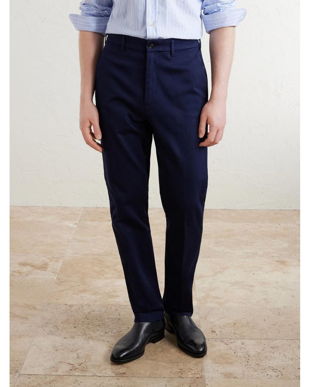 Dunhill Blue Straight-Leg Cotton-Blend Twill Trousers for men