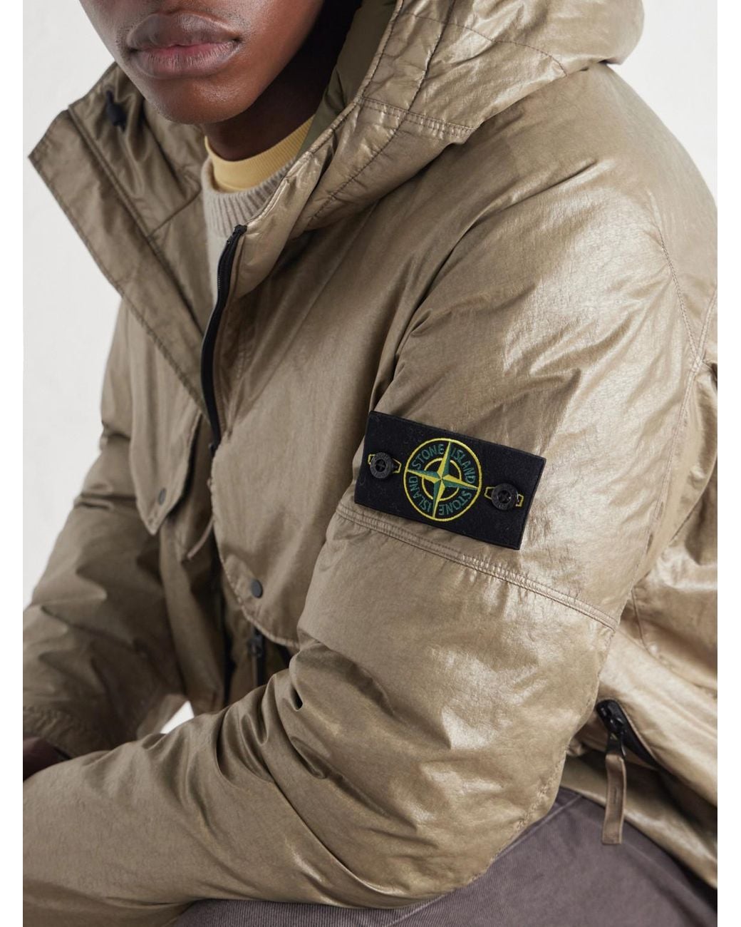 Stone Island Natural Logo-Appliquéd Padded Garment-Dyed Light Nylon 3L-Tc Hooded Down Jacket for men