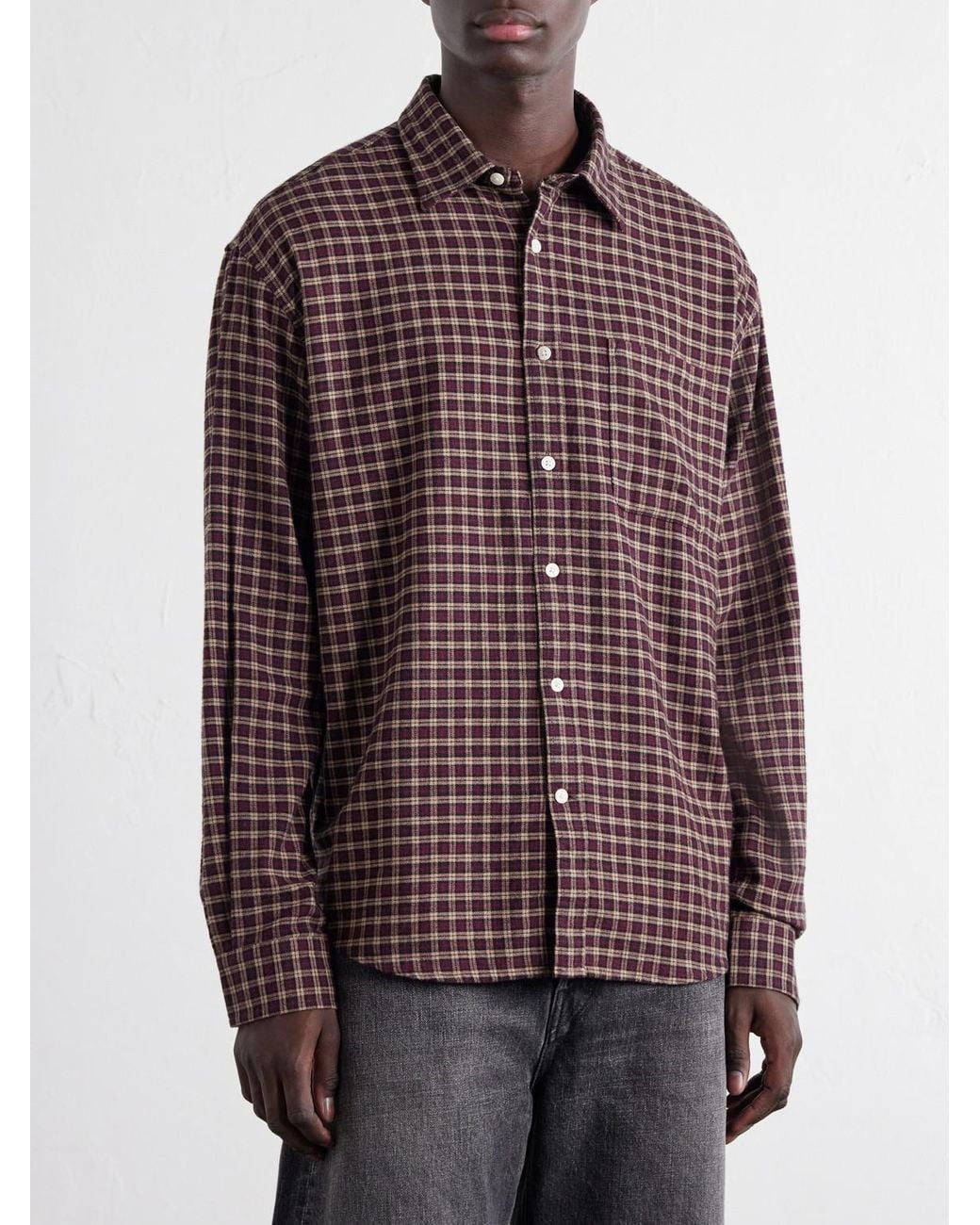 NN07 Brown Deon 5465 Checked Organic Cotton-Flannel Shirt for men