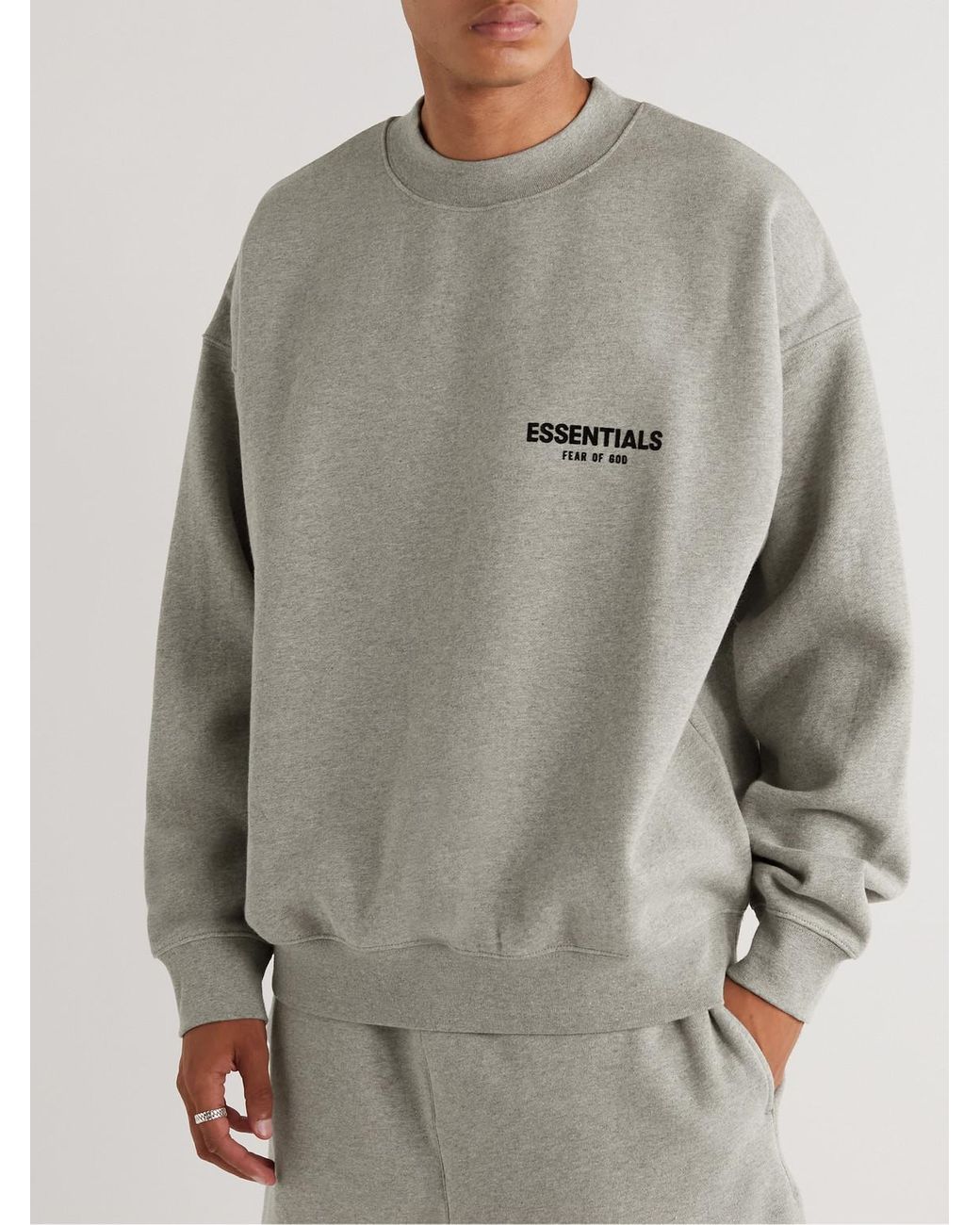 Fear Of God Oversized Logo flocked Cotton blend Jersey Sweatshirt in Grey for Men Lyst UK