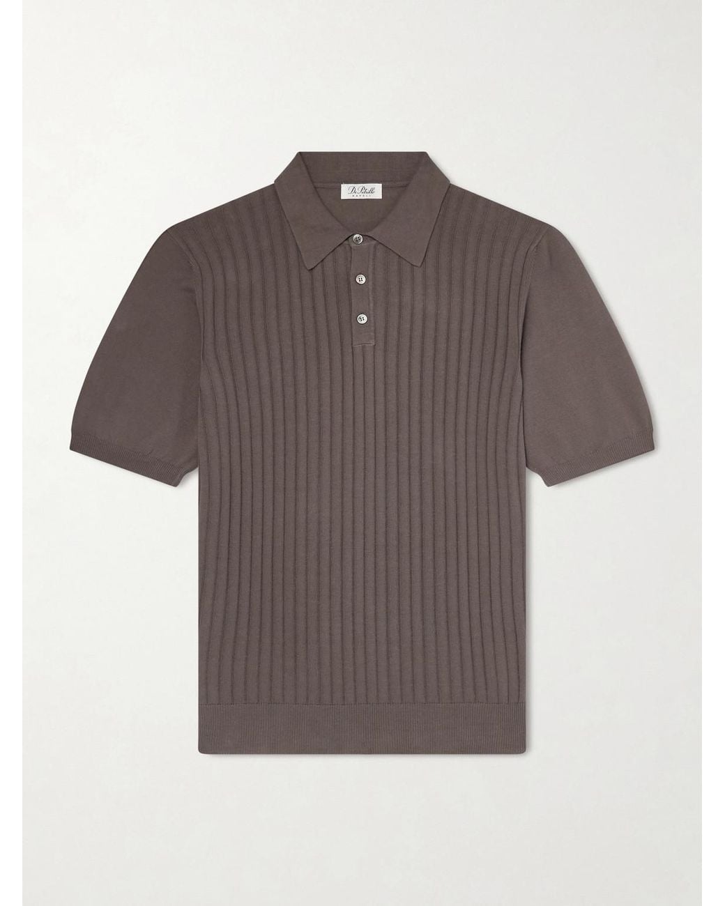 De Petrillo Gray Ribbed Cotton Polo Shirt for men