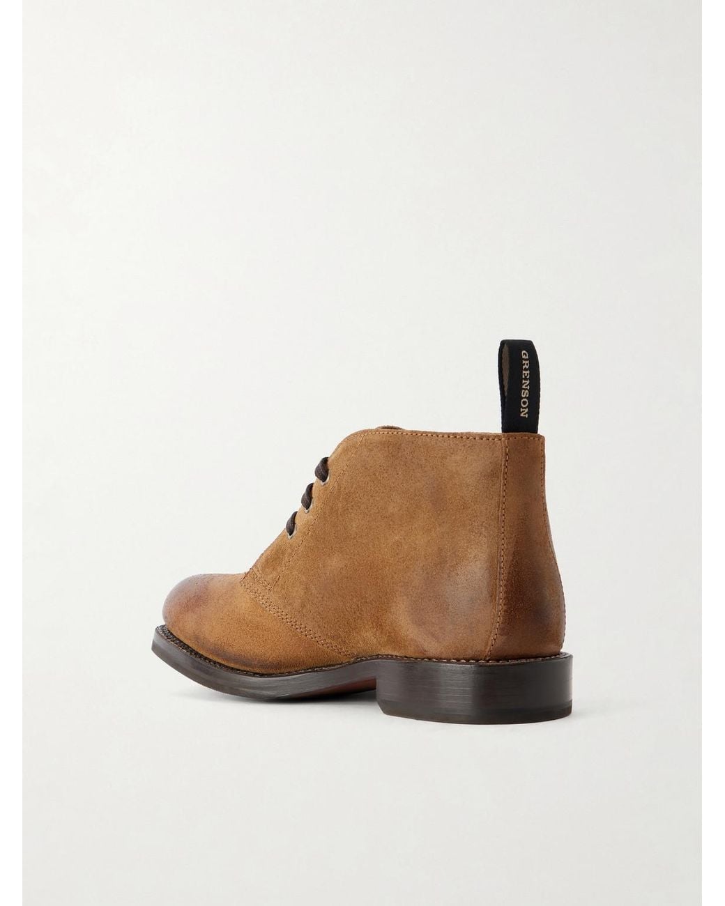GRENSON Brown Rory Burnished-Suede Lace-Up Boots for men