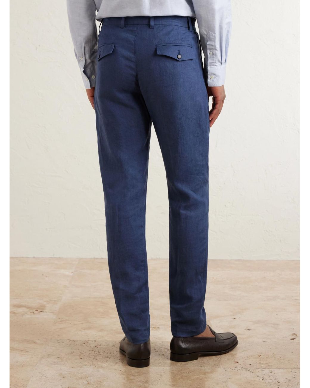 Eleventy Blue Flat Front Chino Linen Trousers for men