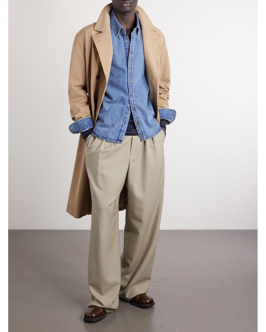 Button-Down Collar Logo-Embroidered Denim Shirt di AMI in Blue da Uomo