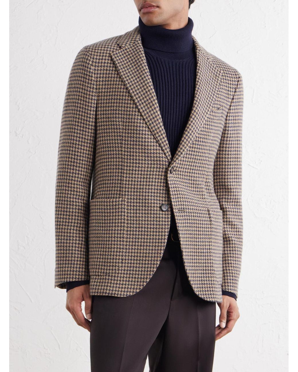 Slowear Brown Incotex Houndstooth Virgin Wool Blazer for men