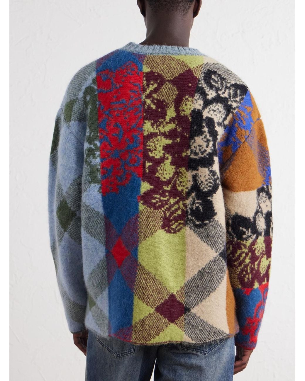 Dries Van Noten Blue Patchwork Wool-Blend Sweater for men