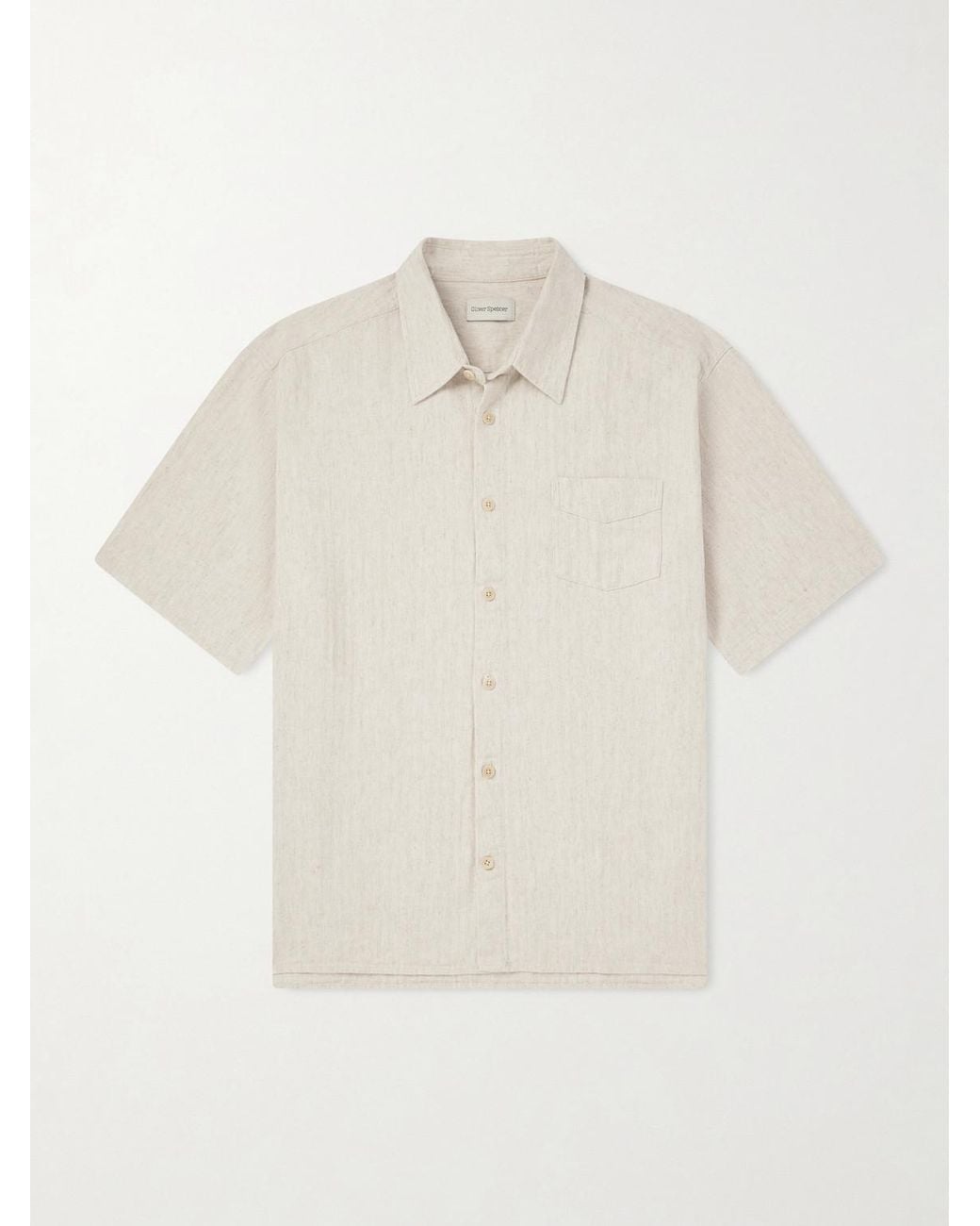 Oliver Spencer White Palermo Striped Cotton And Linen-Blend Shirt for men