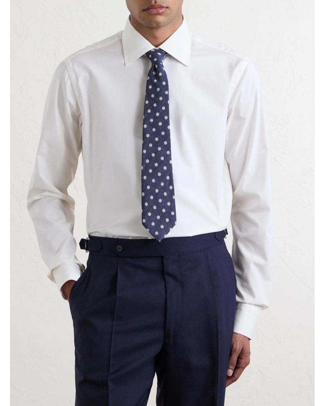 De Petrillo White Cutaway-Collar Cotton-Poplin Shirt for men