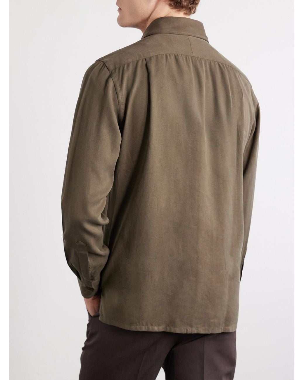 J. Mueser Green Tencel Lyocell-Twill Shirt for men