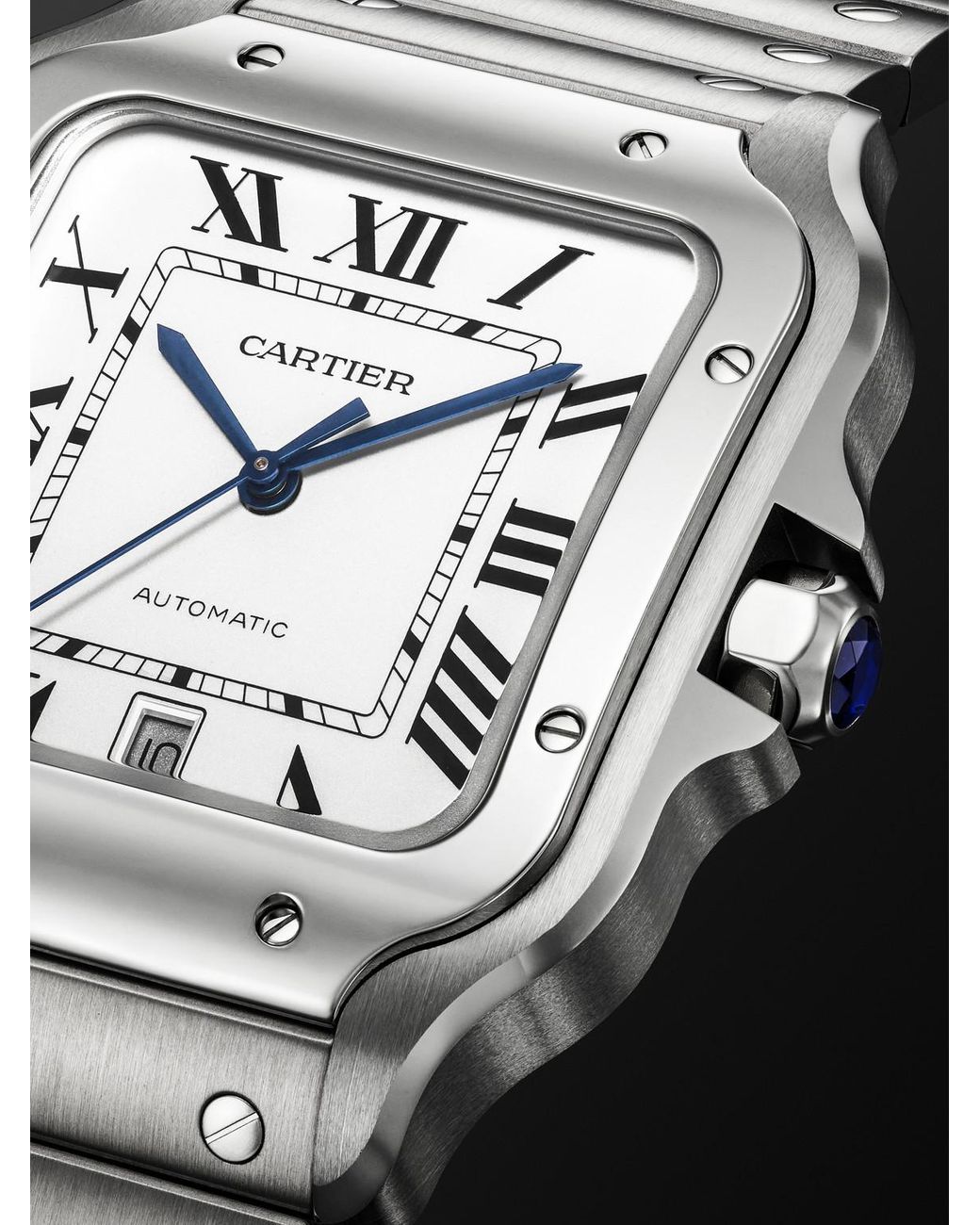 Cartier Black Santos Large Automatic Interchangeable Stainless Steel Watch for men